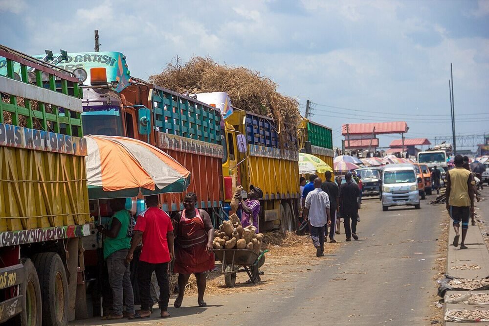 Agricultural produce being loaded for market distribution in Nigeria